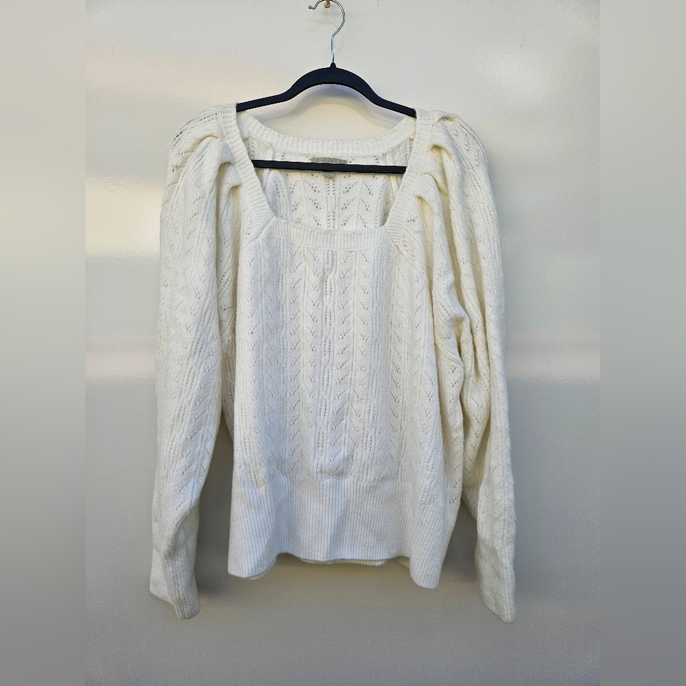 Ryegrass Puff Sleeve Sweater In Ivory Size 3x